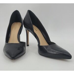 Gianni Bini Vinicia Leather Women Heels 7.5 M Black Stiletto 3.5" Pump Pointed